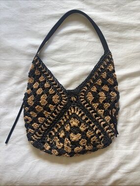 Black and Tan Crochet Shoulder Bag